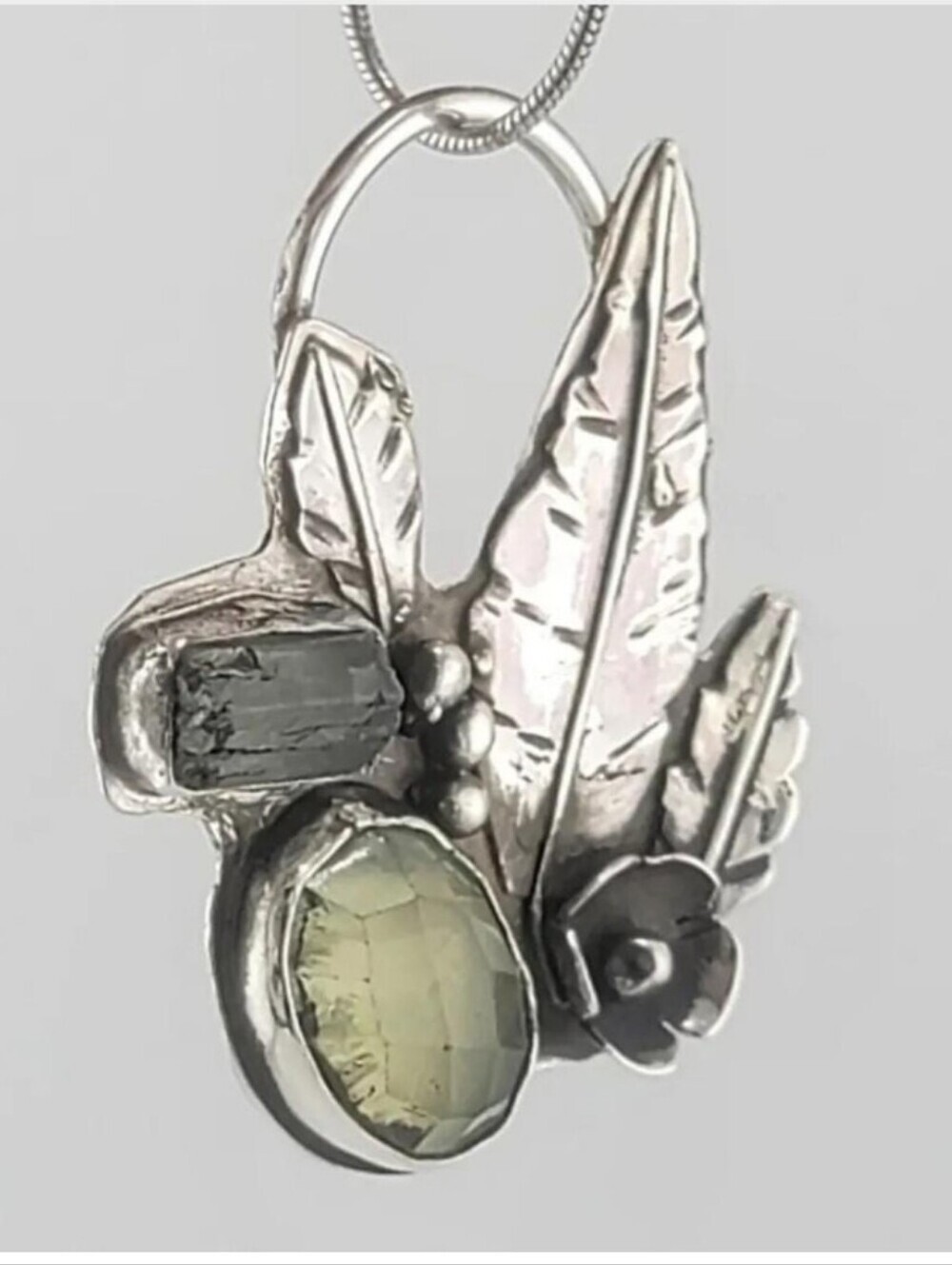 PERIDOT & TOURMALINE GENUINE STONES SECRET  GARDEN PENDANT HANDMADE IN STERLING